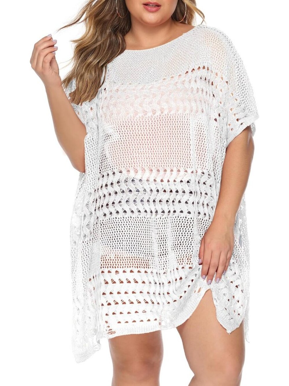 Women's Thin White One Size Polyester Crochet Summer Swimsuit Coverup Dress